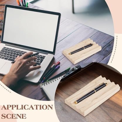 PH PandaHall Ash Wood Pen Tray Pen Display Stand Wave-Shaped Pens Holder Desk Pencil Organizer Fountain Pens Holder with 3 Compartments for Office Home Desktop Stationary Storage Supplies