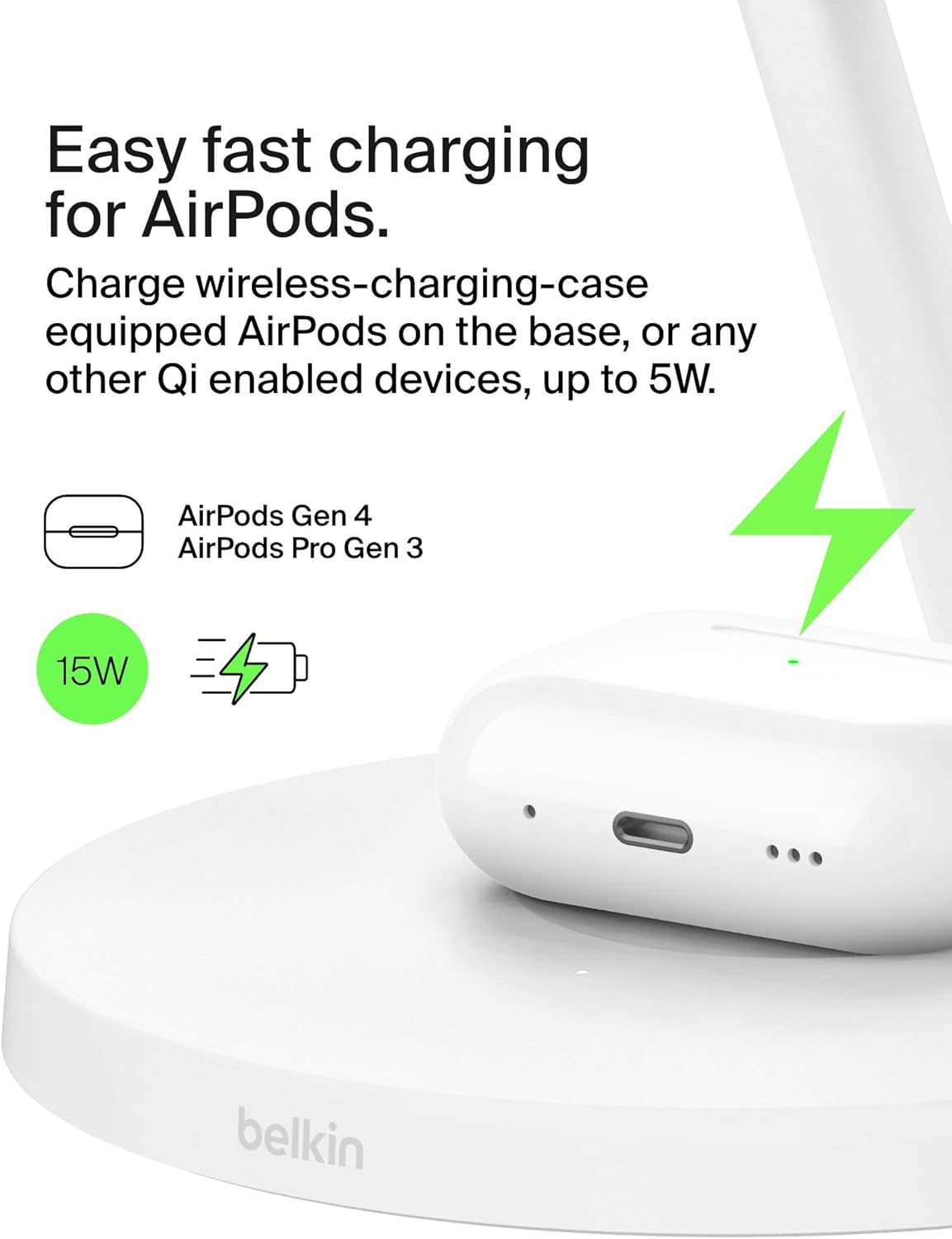 Belkin MagSafe-Compatible iPhone Charger, 3-in-1 Wireless Charging Station, Qi2-Certified 15W Wireless Charge for Apple iPhone 17 Series, Apple Watch, AirPods w/Non-Slip Base, 40W Included - Black