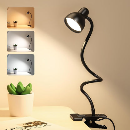 Clip on Lamp USB Reading Light, 3 Color Modes, 10 Brightness Dimmable, 360° Flexible Desk Lamp with Clamp, Eye Care Clip on Light for Bed Desk Headboard Home Dorm White