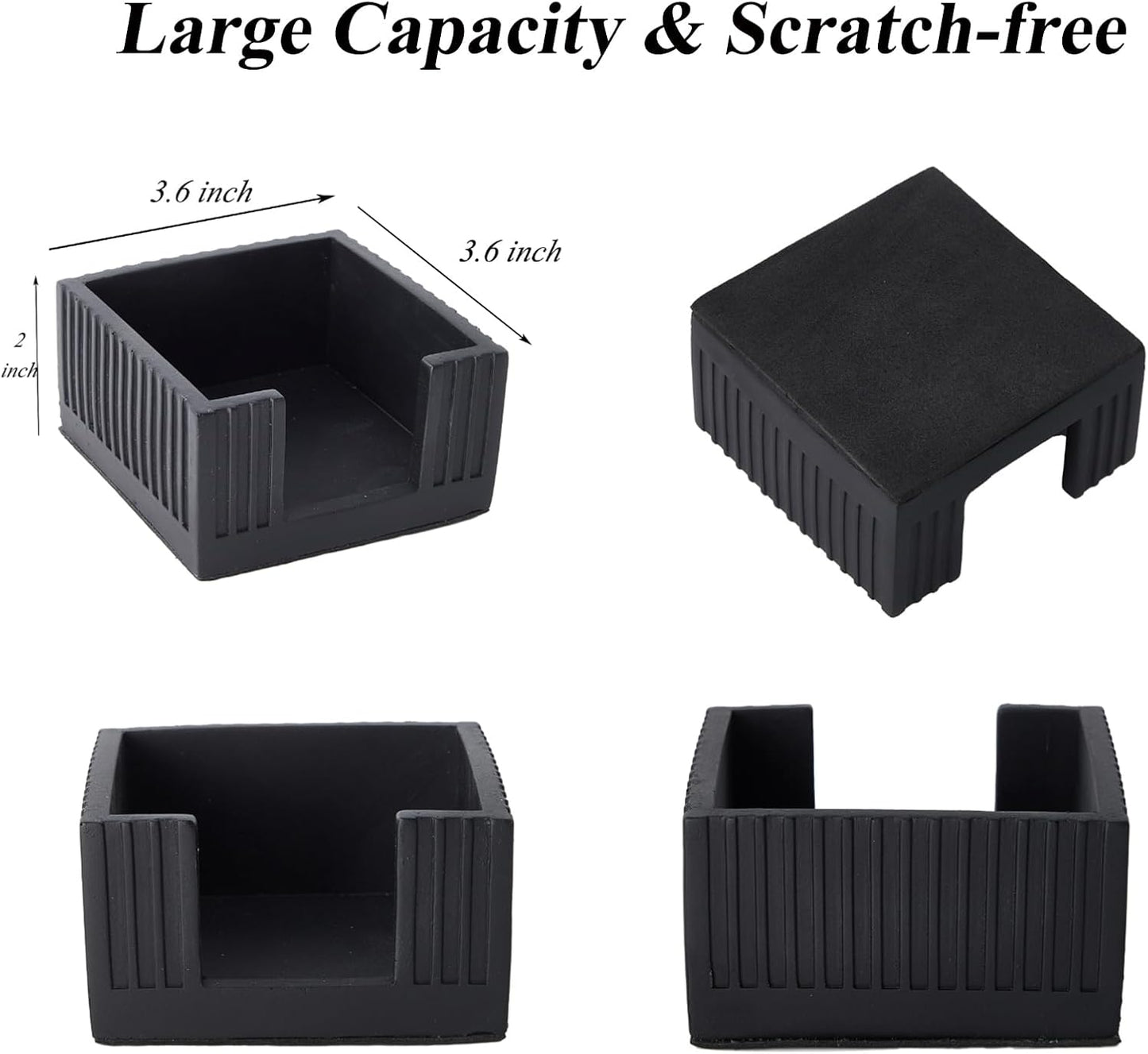 Concrete Modern Industrial Sticky Note Holder for Desk - 3.6 x 3.6 Inch Aesthetic Post it Note Holder Dispenser - Fluted Minimalist Self Stick Note Pad Holder - Cement Sticky Note Dispenser -Black