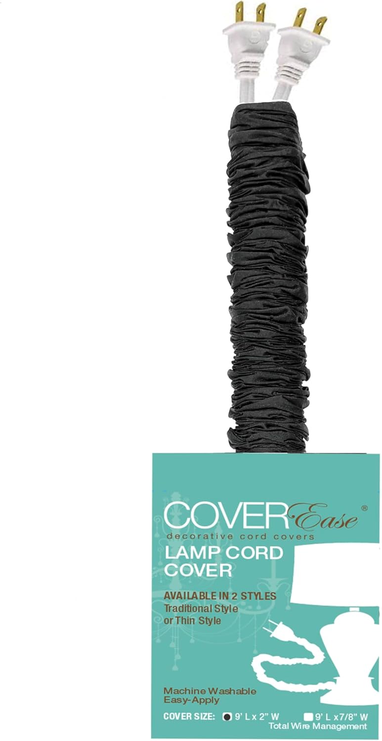 Cream COVEREase Lamp Cord Cover 9 ft Faux Silk Fabric Cover - Cable Sleeve, Wire Cover, Cord Hider for Cable Management for Electrical Lighting Fixtures. (1 PK)