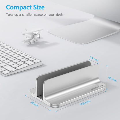 OMOTON Vertical Laptop Stand Holder, Desktop Aluminum Stand for MacBook with Adjustable Dock Size, Fits All MacBook, Surface, Chromebook and Gaming Laptops (Up to 17.3 inches), Silver