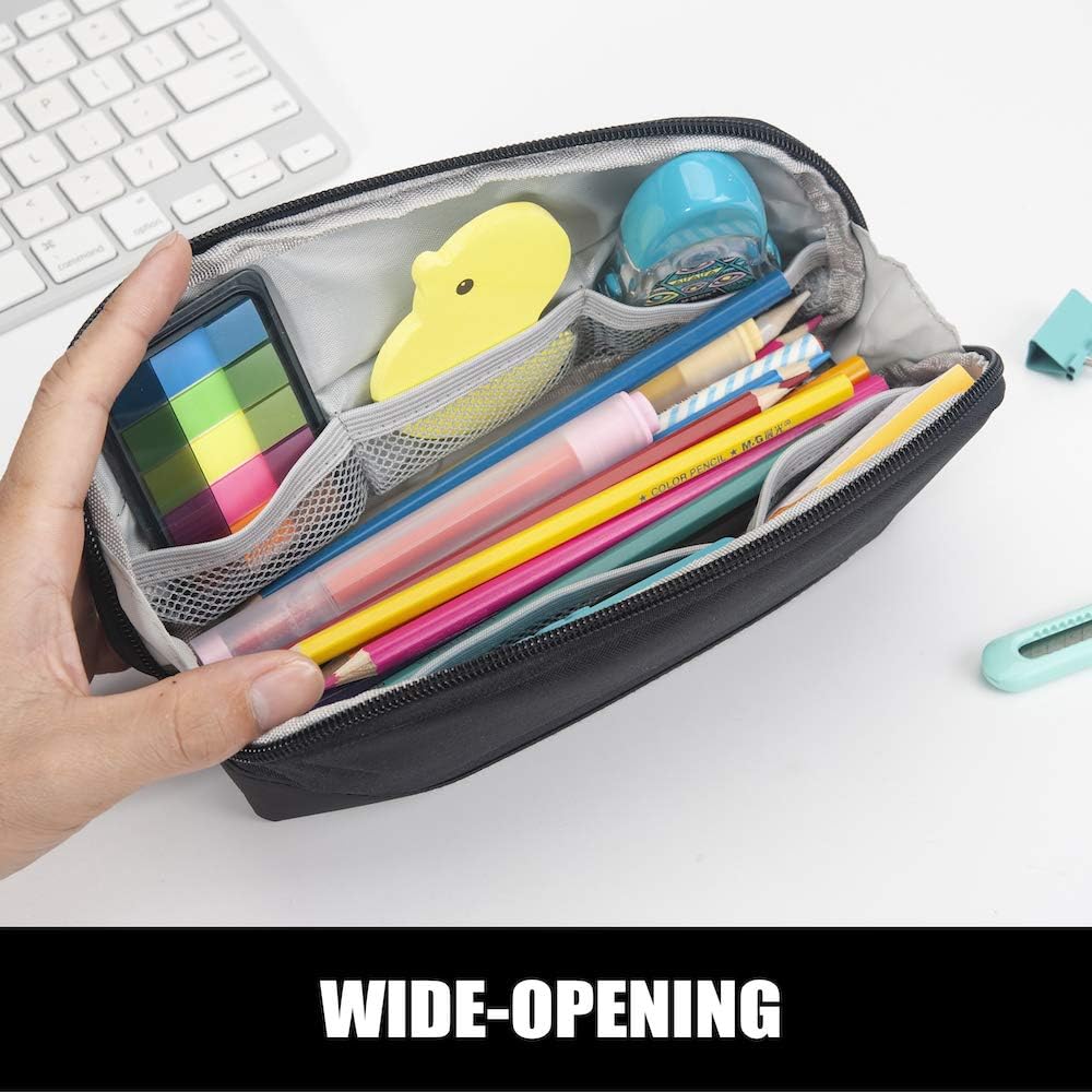 Sooez Wide-Opening Pencil Pen Case, Lightweight & Spacious Pencil Bag Pouch Box Organizer, Aesthetic Supply with Triangular Design for Adults, Grey