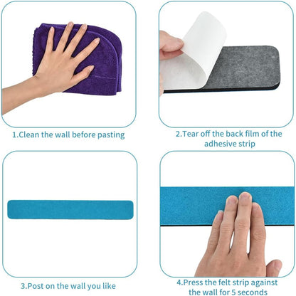 Vuzvuv 8 pcs Bulletin Board Bar Strips with 50 Pushpins & 10 Wooden Clip pins，Self Adhesive Cork Board for Wall，Felt Pin Board for School，Office Decor（Black White Grey）