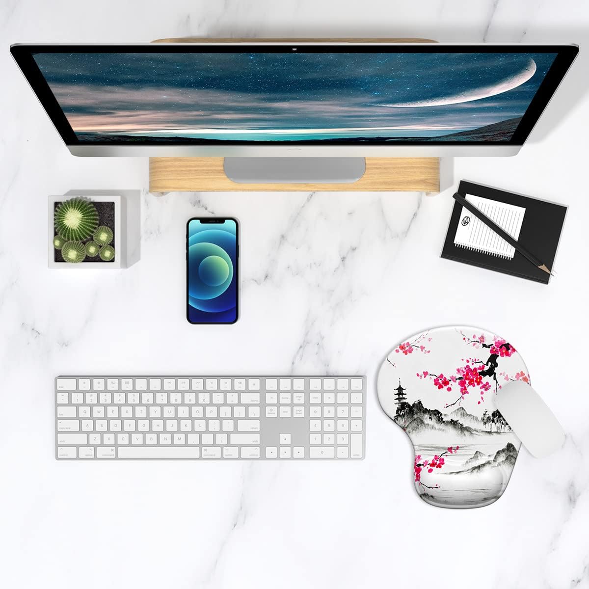 ITNRSIIET Ergonomic Mouse Pad with Gel Wrist Support Wrist Rest Smooth Surface Non-Slip PU Base Comfortable Office Supplies Pain Relief, 9.5 x 8 inches, Beach