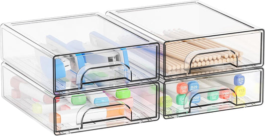Yieach 2.2'' Tall Acrylic Clear Stackable Storage Drawer Organizer,8 Pack Desk Organization and Storage,Plastic Office Supply Organizer,Drawer Storage Organizer for Makeup,Accessory,Pen,Art Crafts