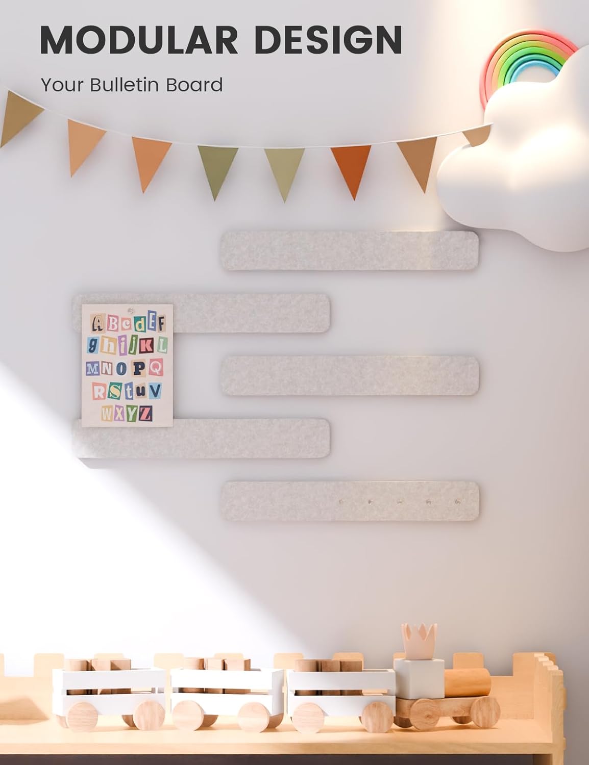Fluxynara Cork Board Alternative Felt Strip Board 8-Pack 13"x2", Office Pin Board with 50 Push Pins, Adhesive Install for Bedroom Door & Home Office(Linen Dusk)