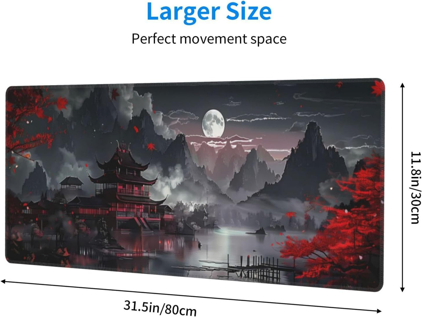 Japanese Mouse Pad, Large Japanese Desk Mat, XL Anime Gaming Keyboard Mat, Non-Slip Rubber Base, Big Extended Desk Protector for Home Office, 31.5”x11.8”
