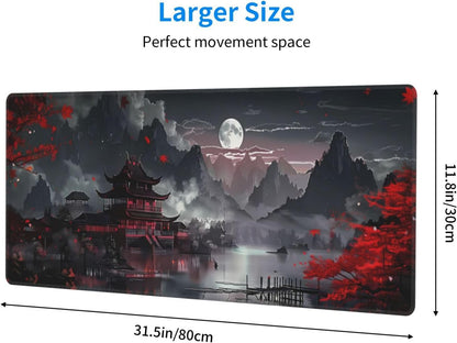Japanese Mouse Pad, Large Japanese Desk Mat, XL Anime Gaming Keyboard Mat, Non-Slip Rubber Base, Big Extended Desk Protector for Home Office, 31.5”x11.8”