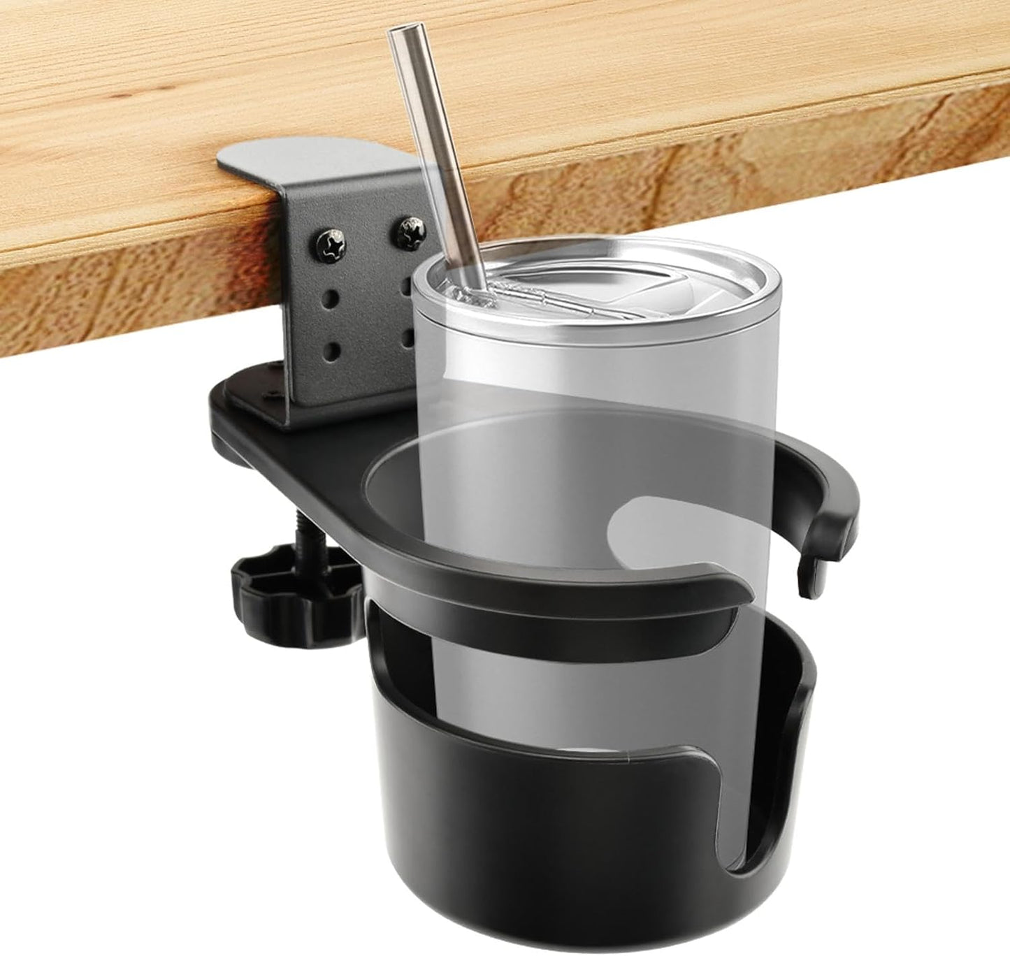 Desk Cup Holder, 360° Rotating Anti-Spill Cup Holder for Desk or Table, Adjustable Clamp Bottles Holder for Gaming Room, Home, Office to Hold Coffee Mugs