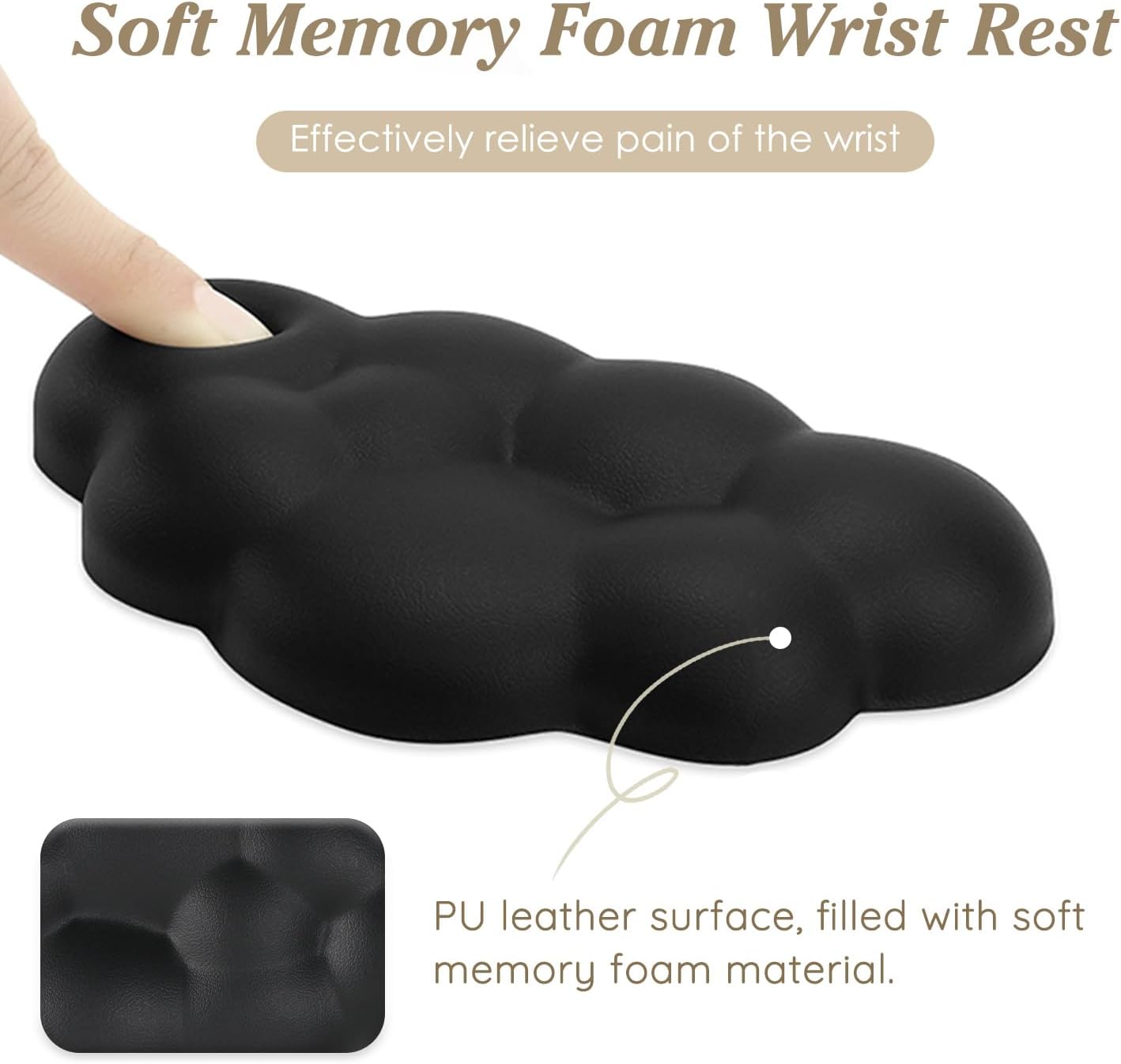Cloud Wrist Rest Cushion for Mouse Ergonomic Soft PU Leather Memory Foam Wrist Pain Relief Mouse Wrist Support Pad with Anti-Skid Base for Office School Home Laptop & Computer Mouse (White)