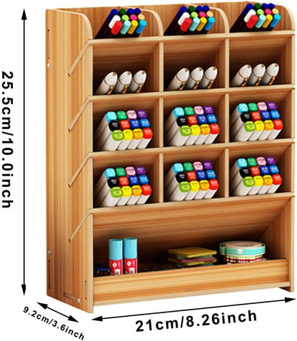 Marbrasse Wooden Desk Stationary Organizer, Multi-Functional Pen Holder, Storage Rack for School Home Office Art Supplie (B16-Cherry Color)