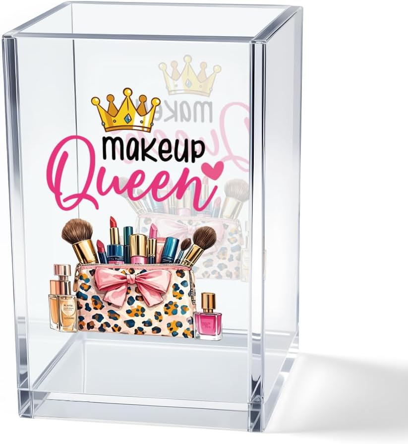 Better Late Than Ugly Acrylic Makeup Brush Organizer Holder, Self Affirmations Desk Acrylic Brushes Storage, Make Up Artist Gifts, Birthday Gifts for Her Wife Sister Friend Makeup Lovers