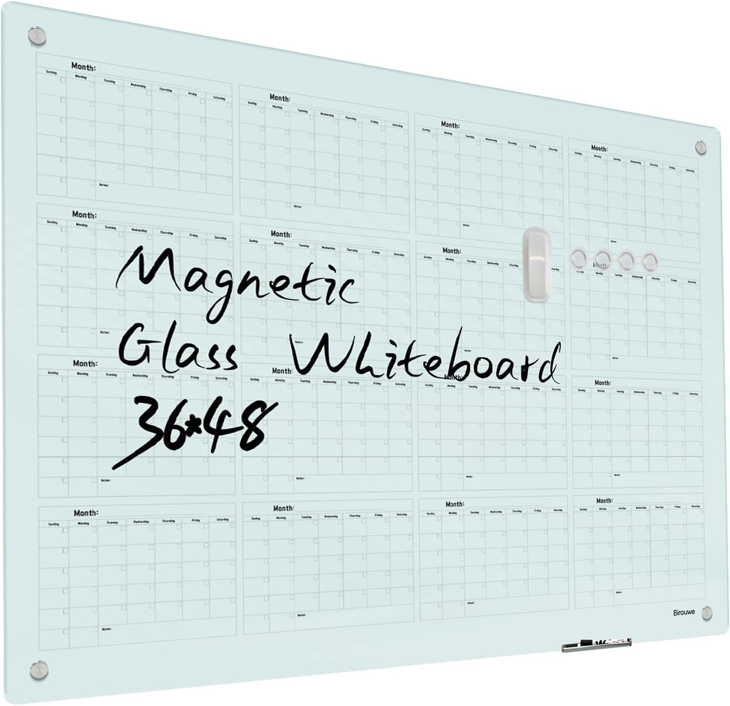 Magnetic Glass Whiteboard - Glass Dry Erase Board 48"x36" Large Frameless Board for Walls Office School and Home