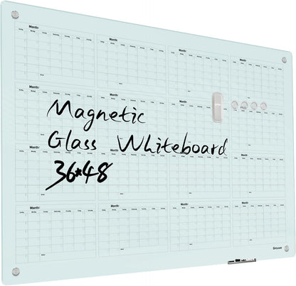 Magnetic Glass Whiteboard - Glass Dry Erase Board 48"x36" Large Frameless Board for Walls Office School and Home