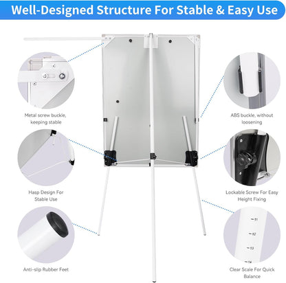 Easel Whiteboard - Magnetic Portable Dry Erase 36 x 24 Tripod Height Adjustable, 3' x 2' Flipchart Easel Stand White Board for Office or Teaching at Home & Classroom (36x24 White)