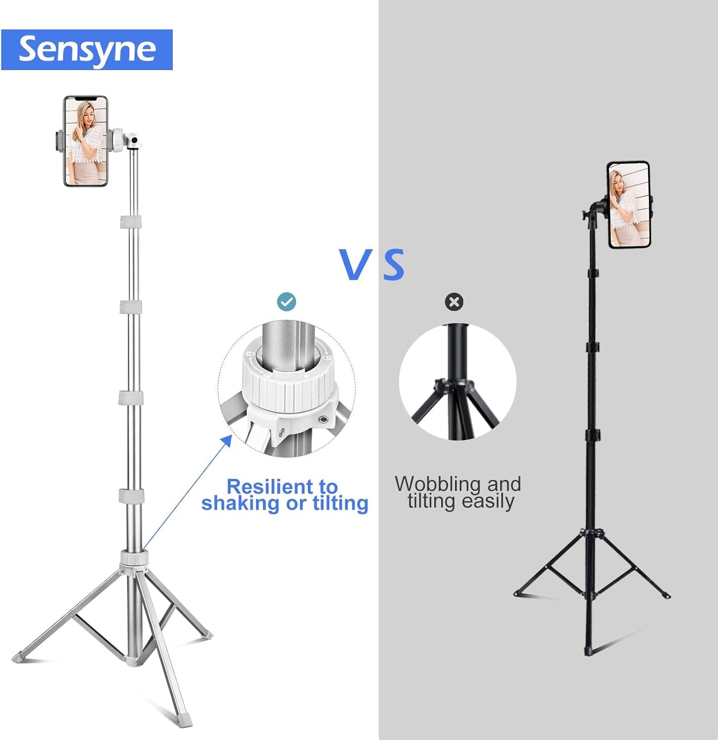 SENSYNE 62" Phone Tripod & Selfie Stick, Extendable Cell Phone Tripod Stand with Wireless Remote and Phone Holder, Compatible with iPhone Android Phone, Camera