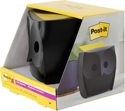 Post-it Note Dispenser, Sticky Note Holder, Black Owl Design, Includes 45 Sheets of 3 in x 3 in Citron Yellow Pop-Up Notes, Classroom or Office Supplies