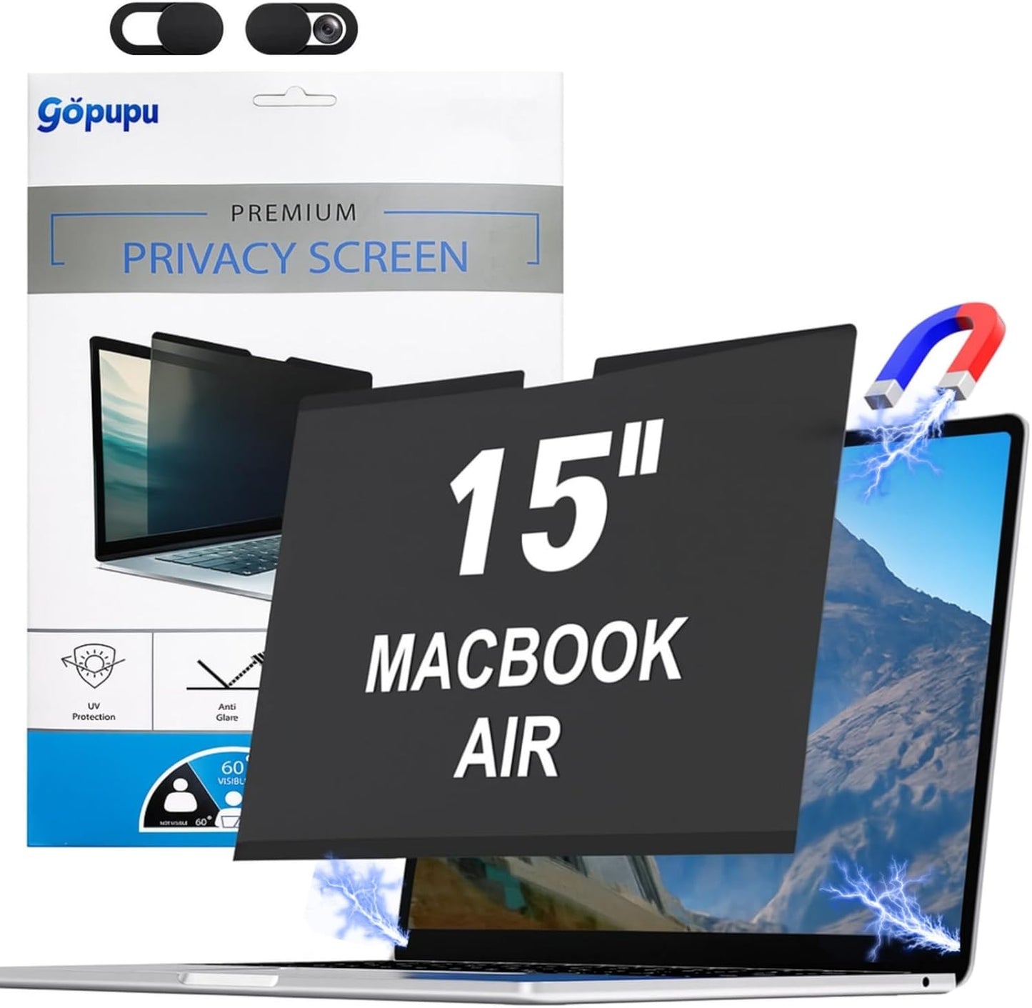 Magnetic 14 Inch Laptop Privacy Screen Filter 16:10 Removable Anti Glare Blue Light Anti-Peeping Screen Protector Laptop Privacy Shield Compatible with Chromebook HP Lenovo Thinkpad Dell Asus Samsung