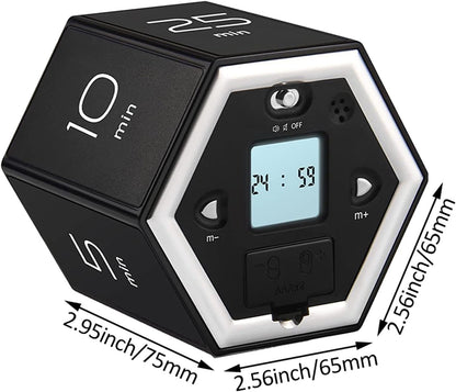 Hexagon Digital Clock Timer, Pomodoro Timer, Productivity Cube, Cubes Timer Kitchen Hexagon Flip Timer for Studying Cooking Exercising Easy to Use Flip (White)