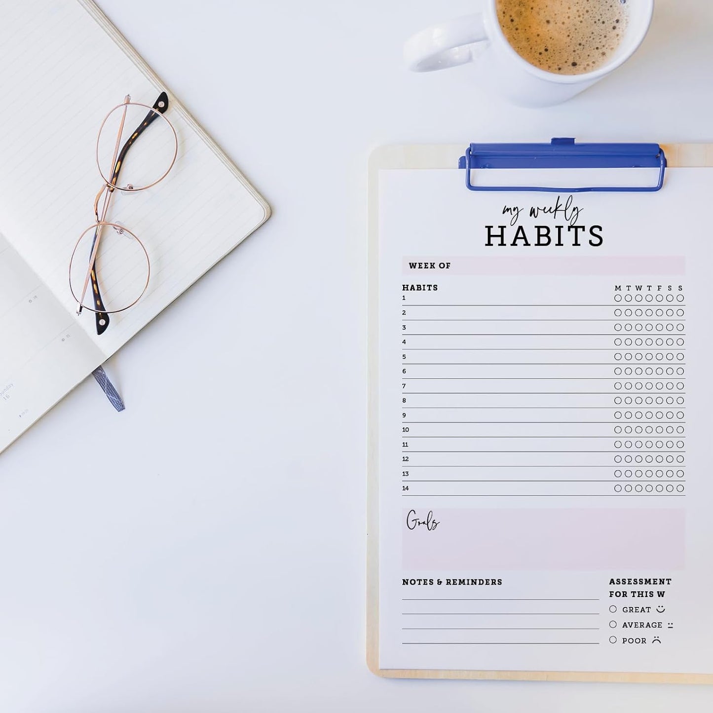 CARDAMONOLY Habit Tracker Notepad in Black and Light Pink- 50 Page Tear Off Planning Pad - 6 x 9 - High Performance Planner - Chore Chart for Adults - Weekly Planner Undated - Self Care Planner