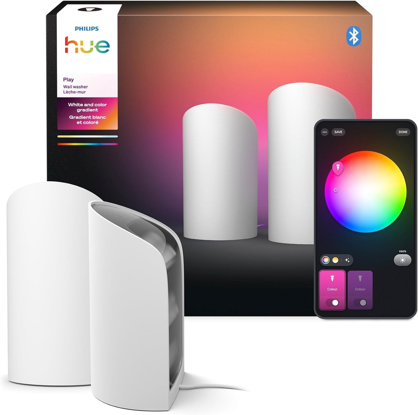Philips Hue Smart Play Light Bar Base Kit, Black, 2 Pack, White & Color Ambiance LED Color-Changing Light Requires Bridge, Control with App, Works with Alexa, Google Assistant and Apple HomeKit