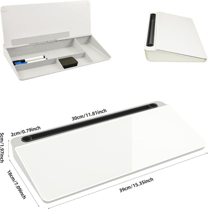 Desktop Whiteboard, Glass Dry Erase Board, Desk Board Buddy,Computer Keyboard Stand,Desk Whiteboard Organizer for Home,Office,School Supplies(White)