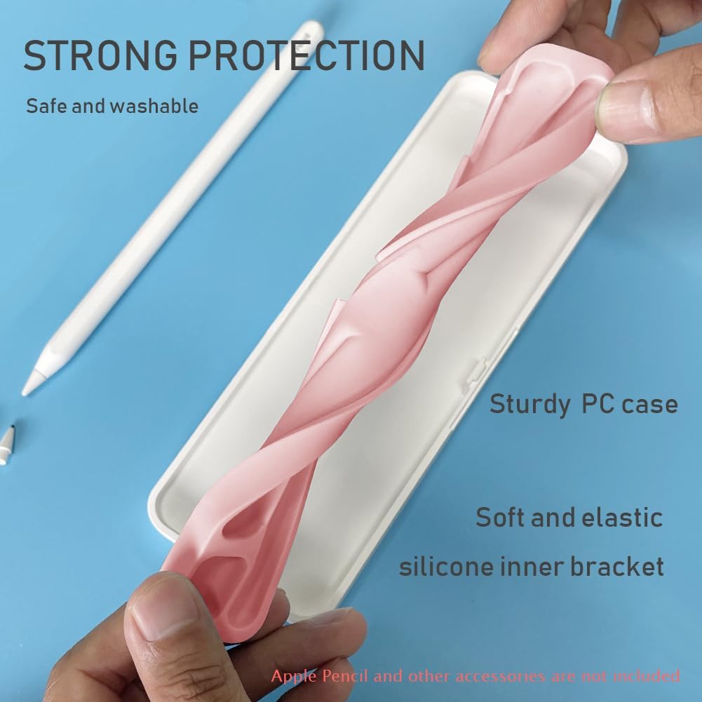 SIXFU Case for Apple Pencil, Storage Case Design for Apple Pen 2nd/ 1st, iPad Pencil Accessories Charging Cable Case for Stylus Pen(White+Pink)