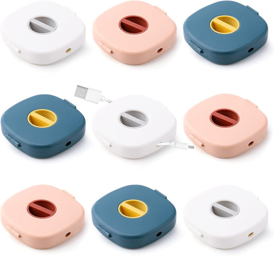 9PCS Portable Cable Winder, LIOUCBD 3 Colors Round Travel Cord Organizer Keeper Box, Retractable Cable Holder for Wrapping Earbuds USB Phone Earphone Mouse Cords Wire Charger (Square, 9)