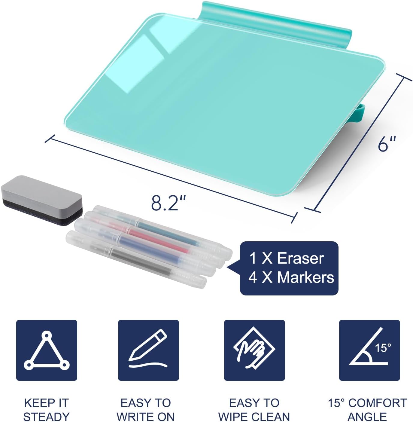 Small Desktop Glass Dry-Erase Whiteboard - 8 X 6 Inches Tabletop Easel Whiteboard with Stand, Desk Board Buddy for Artist, Teacher and Student
