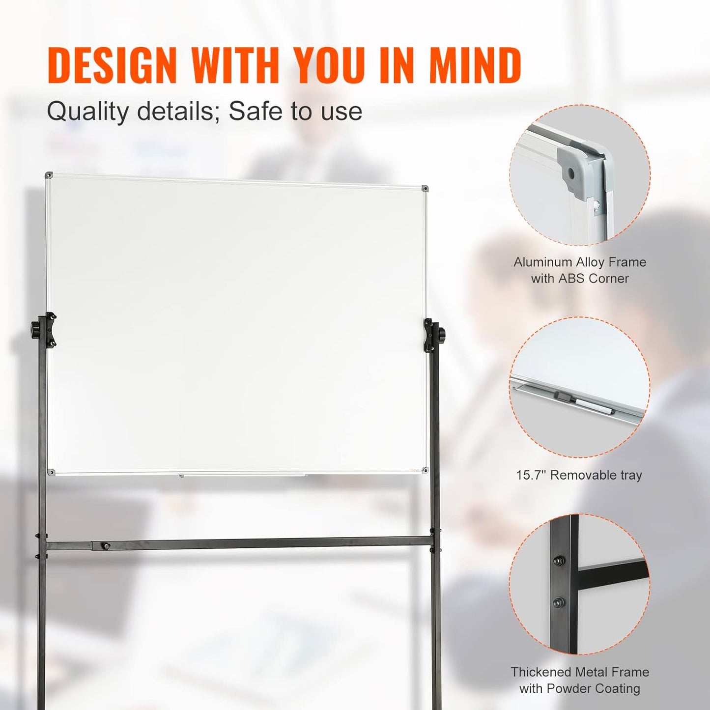 VEVOR Magnetic Glass Whiteboard, Dry Erase Board 36"x24", Wall-Mounted Large White Glassboard Frameless, with Marker Tray, an Eraser and 2 Markers, Black