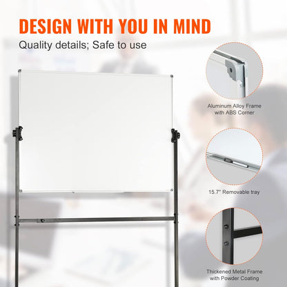 VEVOR Magnetic Glass Whiteboard, Dry Erase Board 36"x24", Wall-Mounted Large White Glassboard Frameless, with Marker Tray, an Eraser and 2 Markers, Black