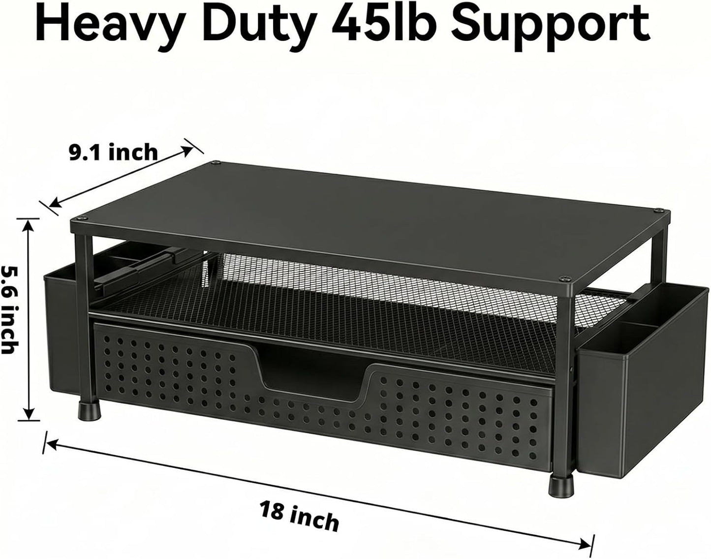 ECOLOVI Desk Organizer and Accessories, 2-Tier Computer Monitor Stand Rise with Storage Drawer & 2 Pen Holders, Laptop & Printer Stand for Desktop, Workspace Organizers for Office Supplies (Brown)