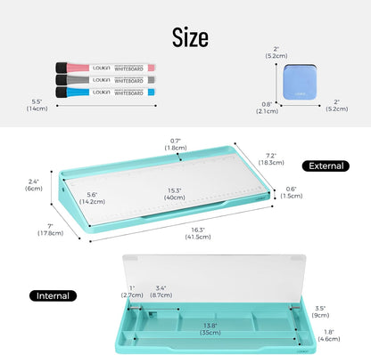 LOUKIN Glass Desktop Whiteboard, 15.3" x 5.6" Dry Erase Desk Board with Dotted and Graduated Surface, Desktop Buddy, Great for Design and Drawing, 3 Markers and 1 Dry Erase Eraser Included (Purple)