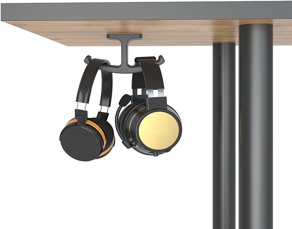 JOTO Headphone Stand Hanger, Silicone Under Desk Dual Headset Holder Mount Hook Hanger for Gaming Headphone Earphone -Black