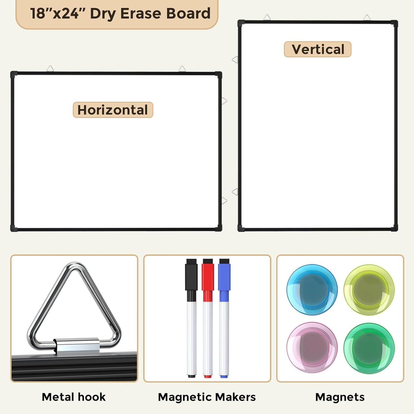 MaxGear Double-Sided Dry Erase Board for Wall, 16"x12" Hanging Whiteboard, Small Dry Erase White Board with 3 Markers and 4 Magnets, Portable Whiteboard for Planning, Drawing, Memo, to Do List