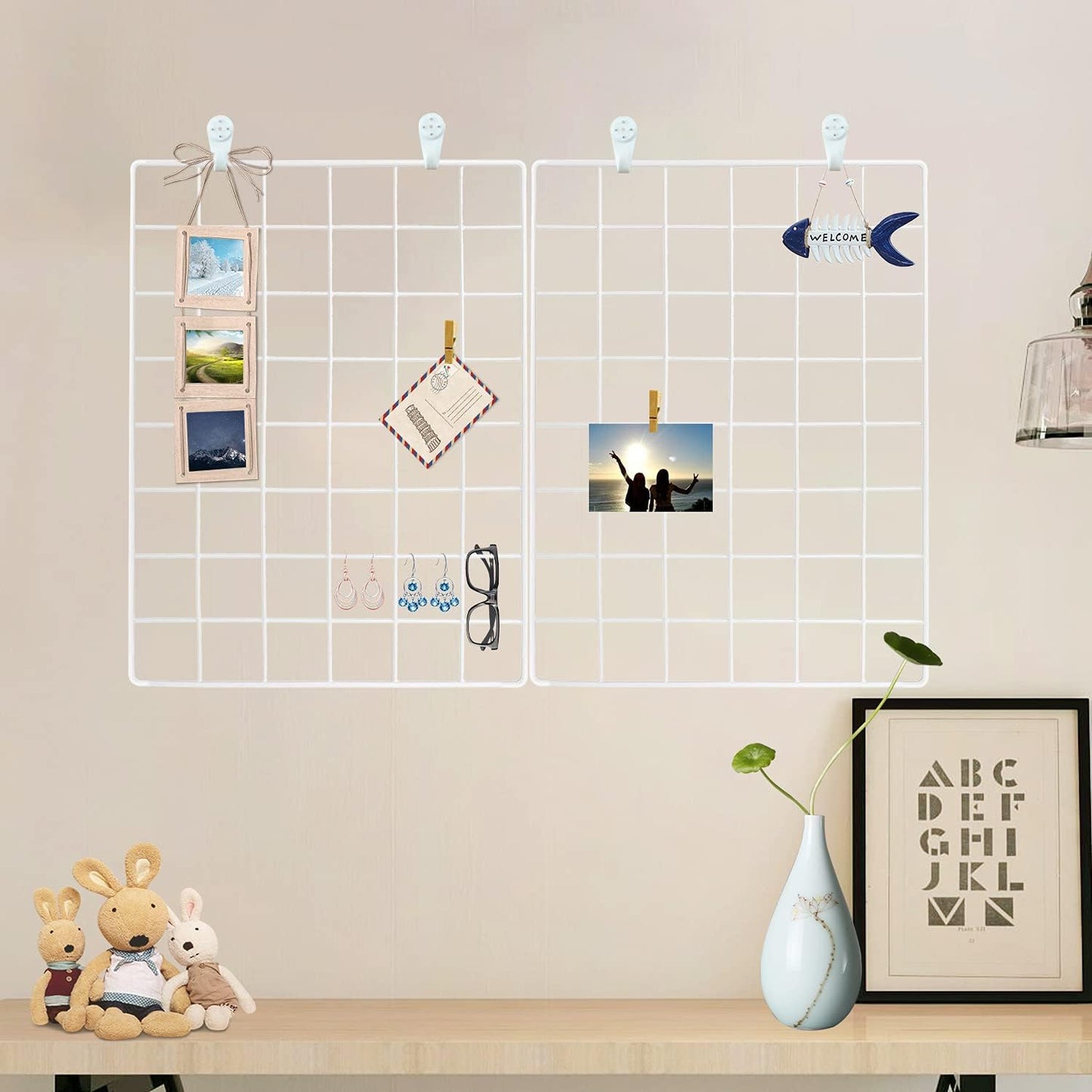 Wall Grid 2 Pack Wire Photo Grid Panels Black Memo Board Wall Organizer (black)