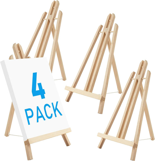 Falling in Art 16 Inch Wood Easel Stand, Tabletop Display Stand A-Frame Artist Easel for Painting Canvas, Portable Photo, Picture and Sign Holder (4 Pack)