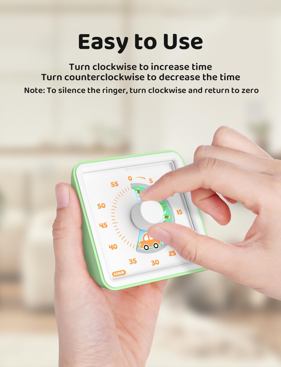 LIORQUE 60 Minute Visual Timer for Kids, Visual Countdown Timer for Classroom Office Kitchen with 'Space Ship' Pattern Design, Pomodoro Timer with Silent Operation (Batteries Included)