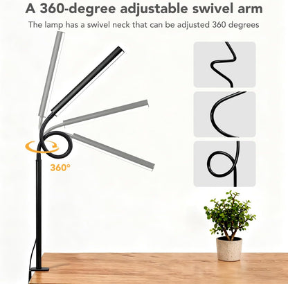 LED Desk Lamp with Clamp, Eye-Protection Clip on Desk Lamp, 5 Modes 10 Brightness Adjustment, 360°Flexible Gooseneck Lamp for Home Office ，Lights with USB Adapter (Black, Mini)