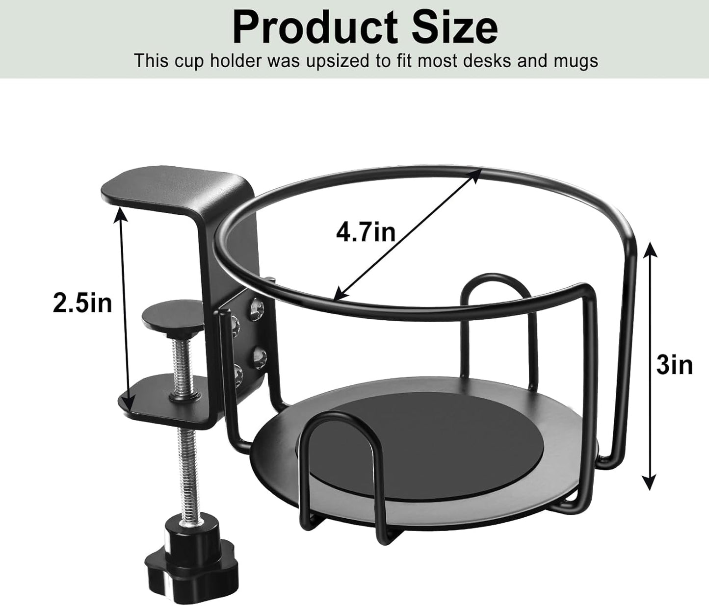Upgraded Cup Holder, Gaming Desk Accessories Anti-Spill Drink Cup Holder for Table Edge or Chair Armrests, Clip on Desk Side Cups Holders for Home or Outdoor Camping -Black