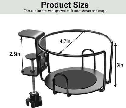 Upgraded Cup Holder, Gaming Desk Accessories Anti-Spill Drink Cup Holder for Table Edge or Chair Armrests, Clip on Desk Side Cups Holders for Home or Outdoor Camping -Black