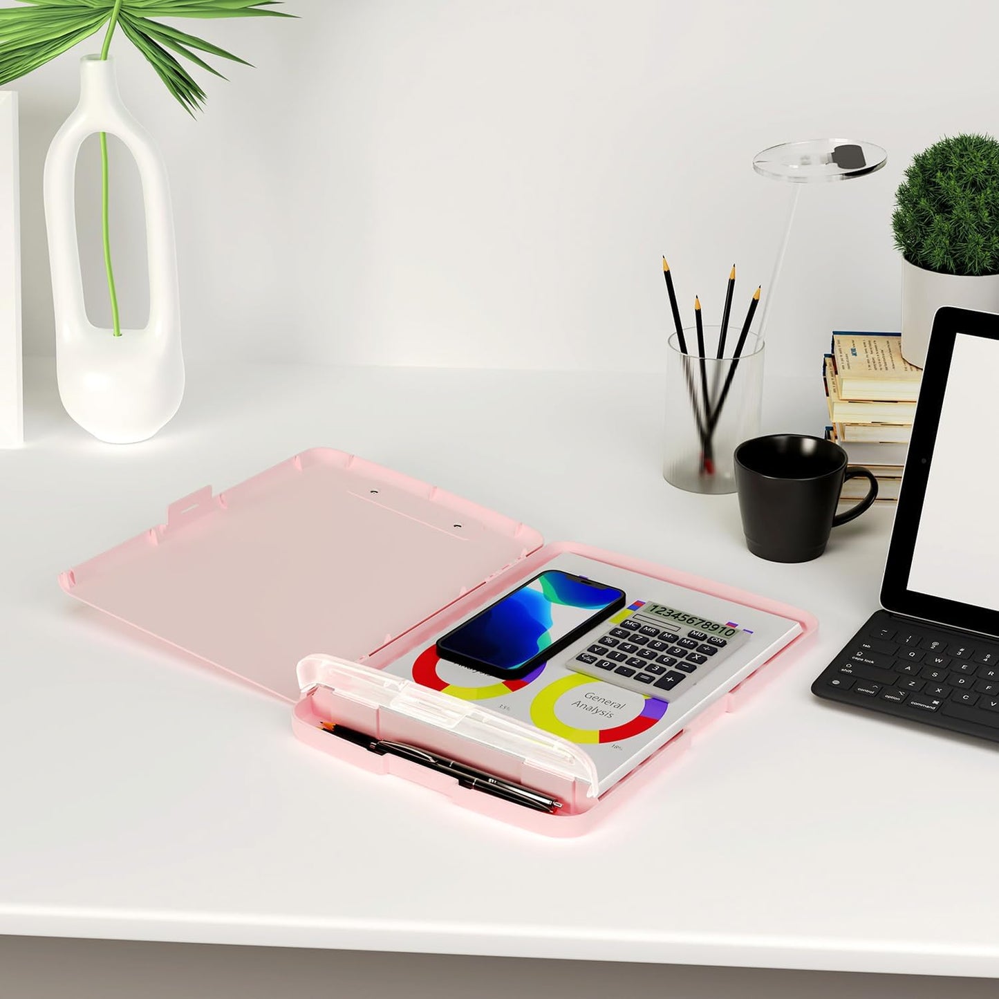 Piasoenc Clipboard with Storage, 8.5 x 11 Organization Box with Pen Holder and A4 Legal Paper Folder, Folio & Side-Opening, Low Profile Clip,for Nurses,Teachers, Size 14 x 9.6 x 1.2 in, Black