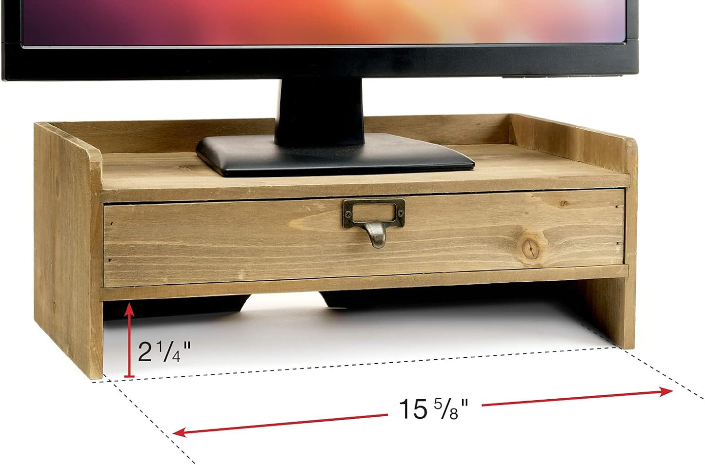EXCELLO GLOBAL PRODUCTS Wooden Monitor Stand: Includes Drawer for Desktop Organization of Notebooks, Pens, Pencils & Office Supplies (White)