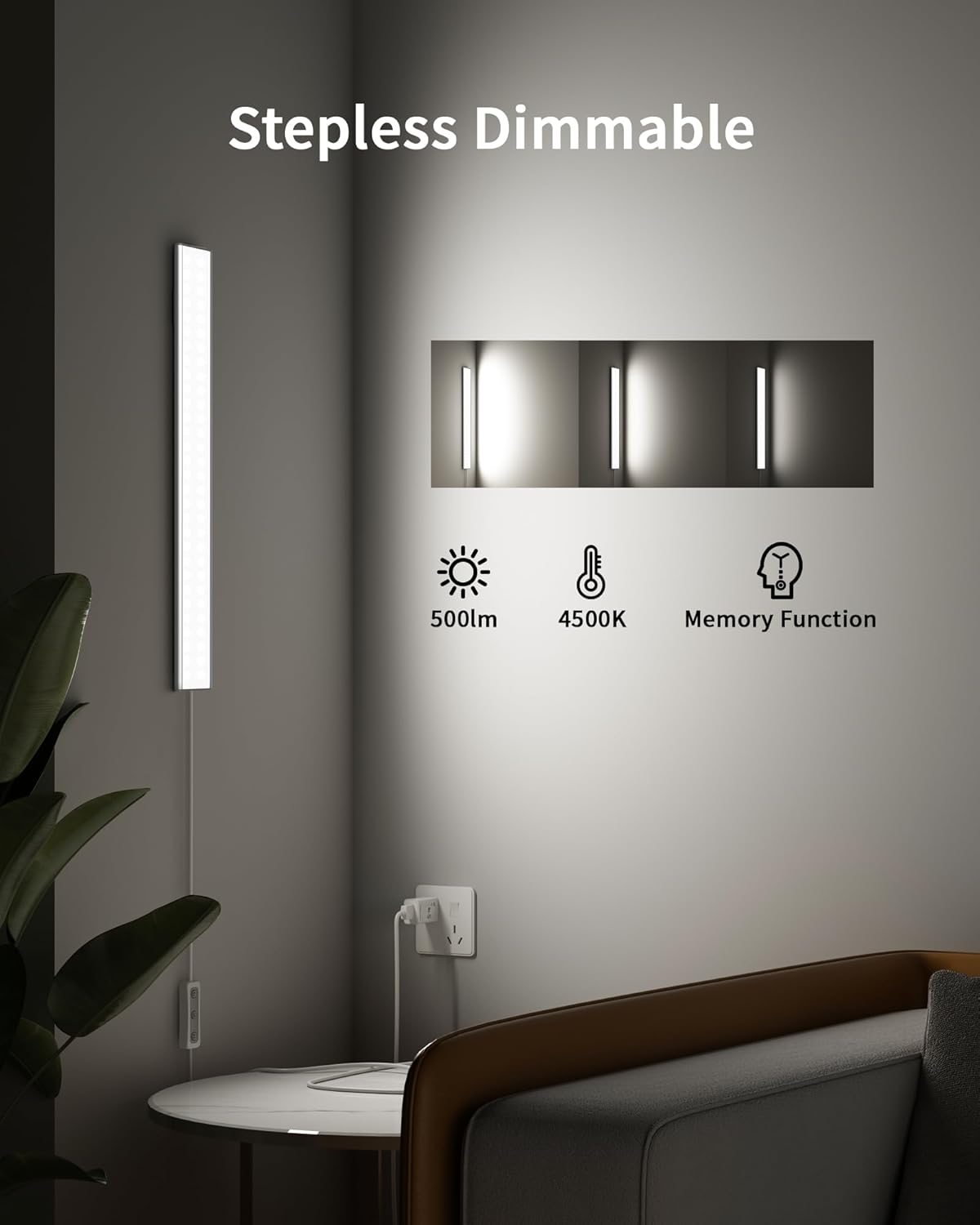 ASOKO Under Cabinet Led Lighting, 12 Inch Light Strip Bar, Daylight White 5000K Dimmable Plug in USB Light, Small Thin Led Under Counter Lighting for Kitchen/Room/Shelf/Desk/Display Case