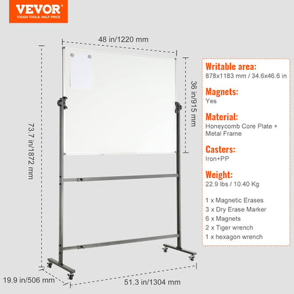 VEVOR Magnetic Glass Whiteboard, Dry Erase Board 36"x24", Wall-Mounted Large White Glassboard Frameless, with Marker Tray, an Eraser and 2 Markers, Black