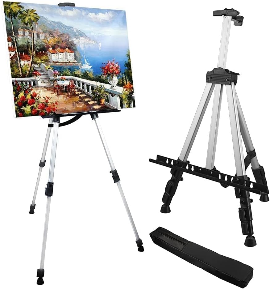 Art Easel Stand for Painting and Sign - RRFTOK 17 to 66 Inch Adjustable Aluminum Tripod Easels for Display, Portable Canvas and Poster Stand with Carry Bag for Beginners, Students and Classroom Use
