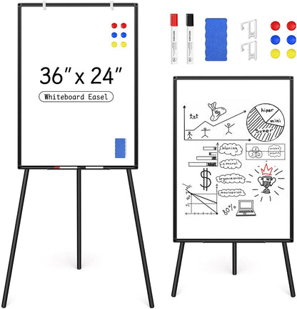 Magnetic Whiteboard Easel Stand, Dry Erase 36 x 24 White Board with Height Adjustable Tripod Stand, 3' x 2' Flipchart Easel Stand Presentation Board, 6 Magnets, 1 Eraser, 2 Pens