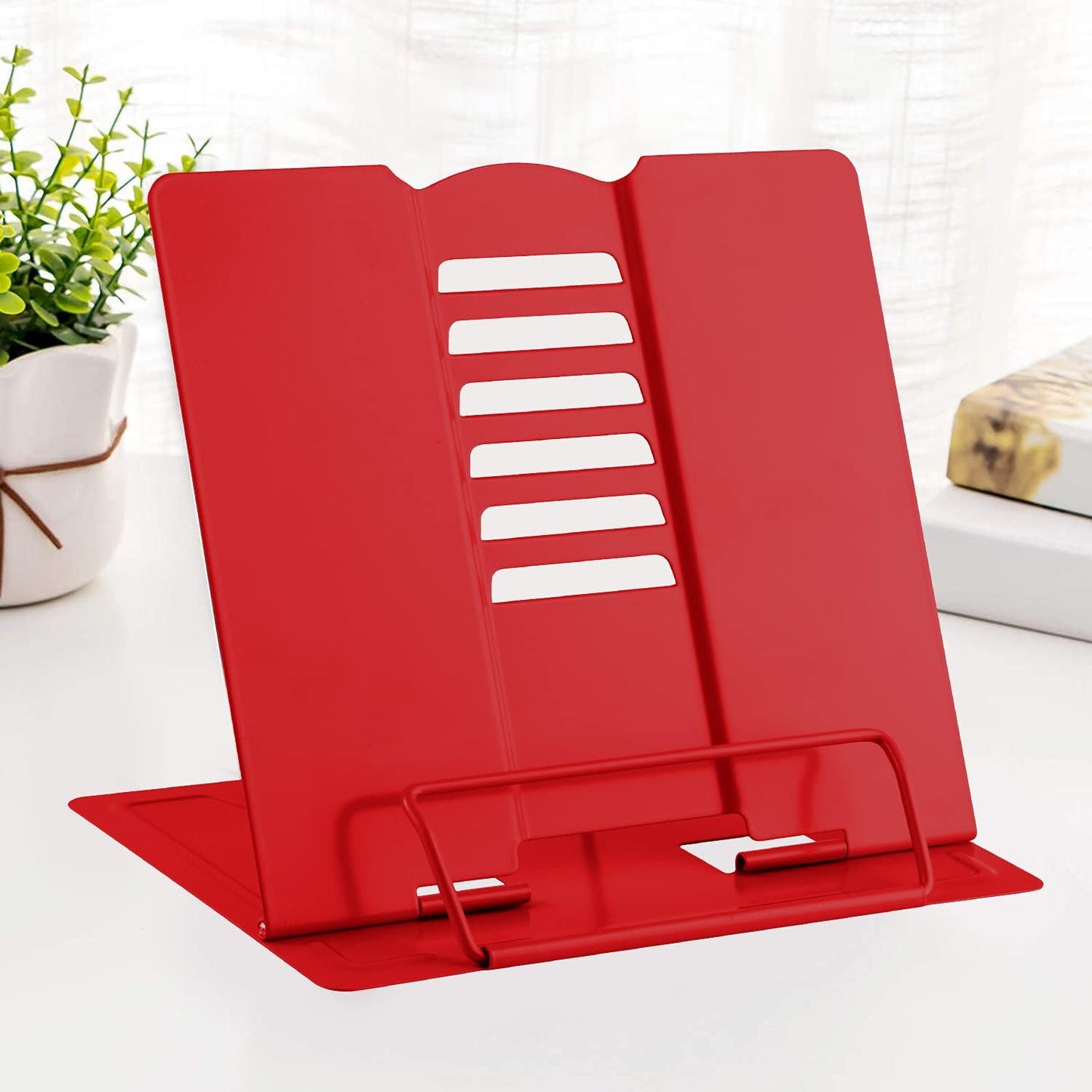 MSDADA Desk Book Stand Metal Reading Rest Book Holder Adjustable Cookbook Documents Holder Bookstands for Recipes Textbook Music Books, the First Day of School Gift for Students, Teachers (Light Blue)