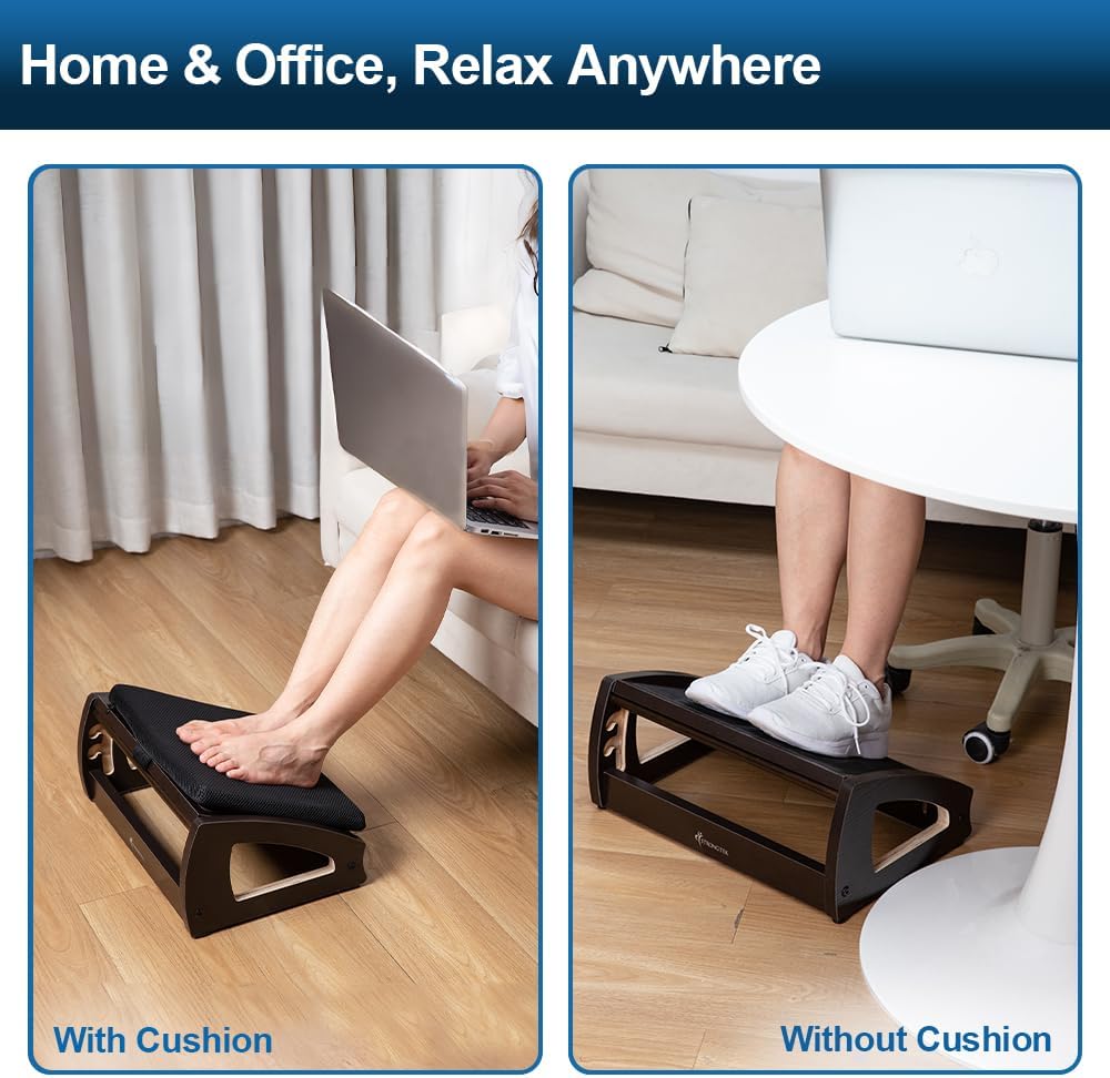 StrongTek Ergonomic Under Desk Footrest, 3 Adjustable Heights Wooden Office Footrest, Large Anti-Slip Surface, Improves Posture and Blood Circulation, up to 400lbs (Natural)